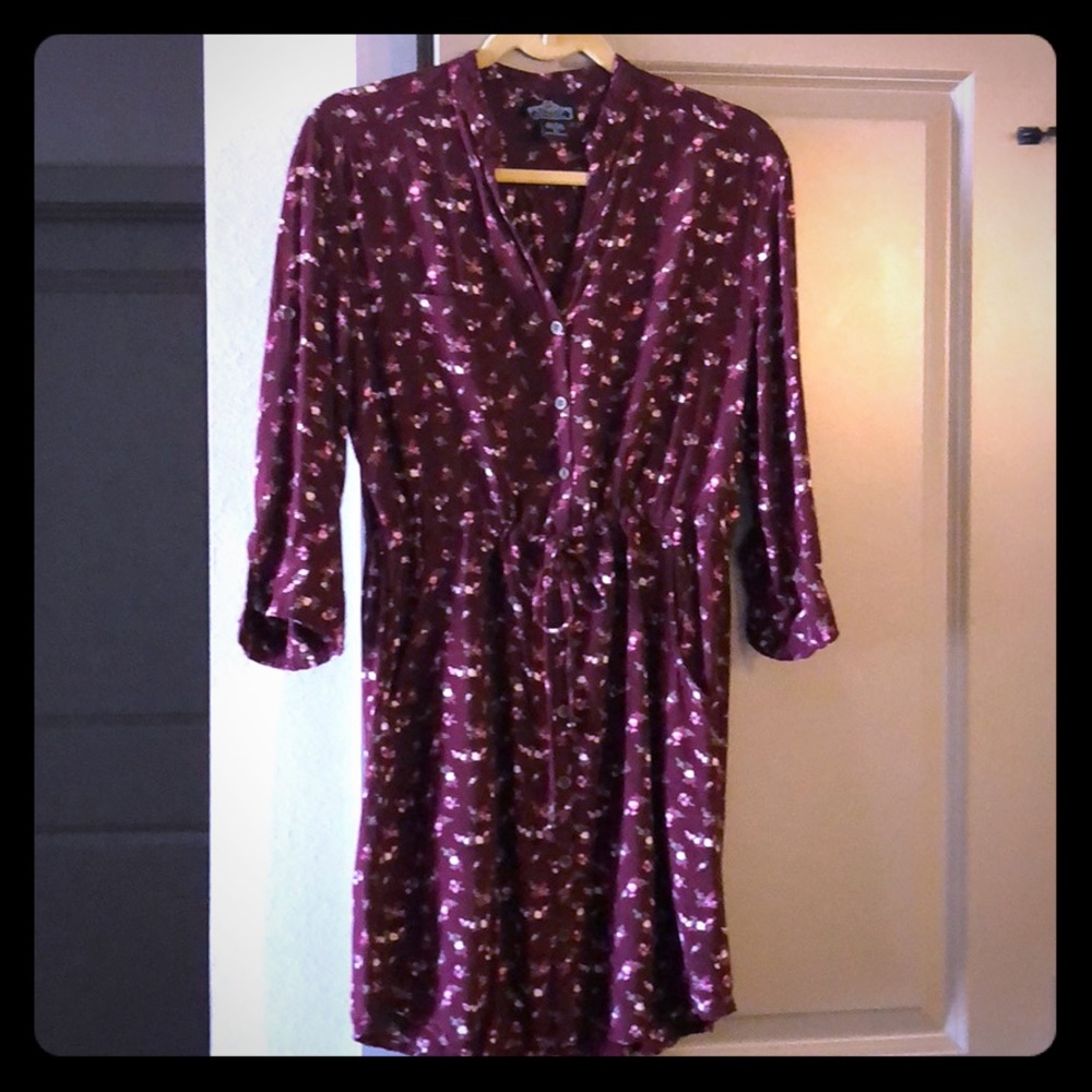Floral, maroon button up mini dress